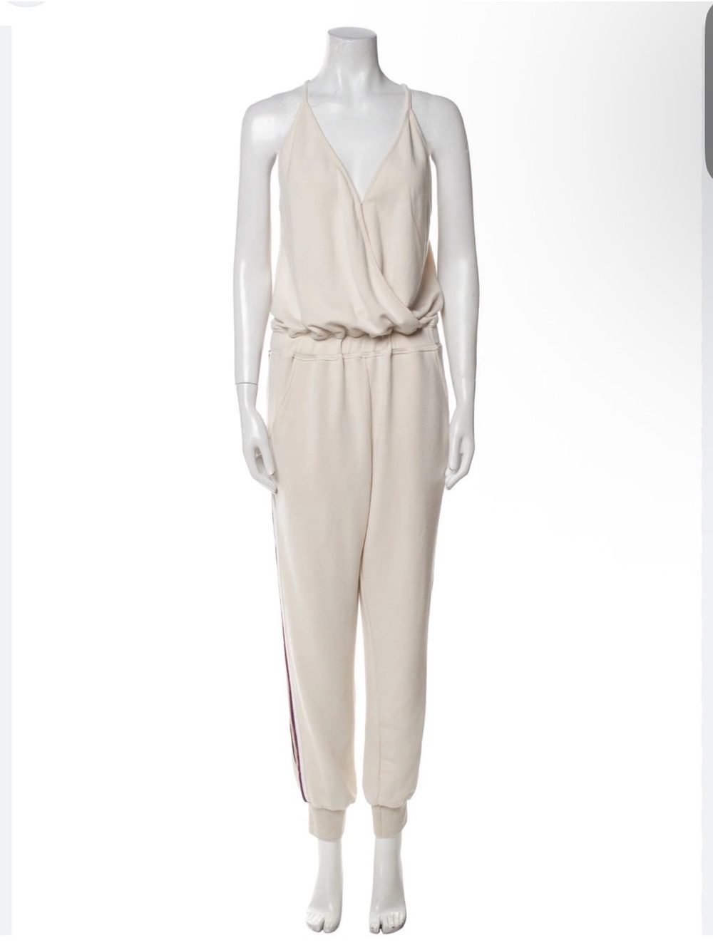Ramy Brook Sleeveless Cream Jumpsuit with Side Stripe